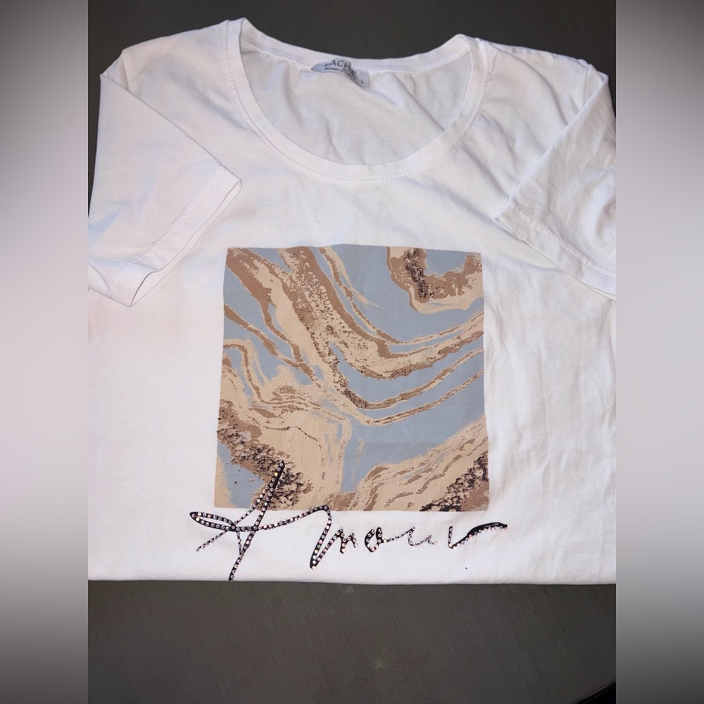 Rare Marble Print Amour Glitter White Short Sleeve Tee